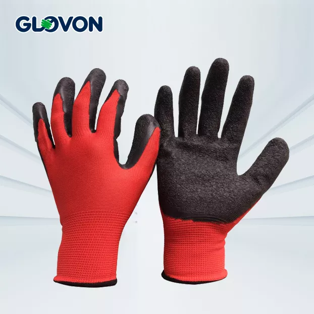 13gauge liner crinkle latex coated palm dipped safety gloves